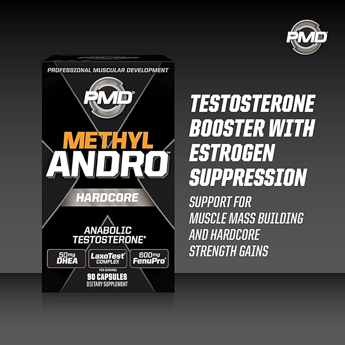 PMD Methyl Andro Hardcore - Support Testosterone for Lean Muscle & Strength Gains-Weightlifting and Workout Performance- Dietary Supplement (90 Capsules)