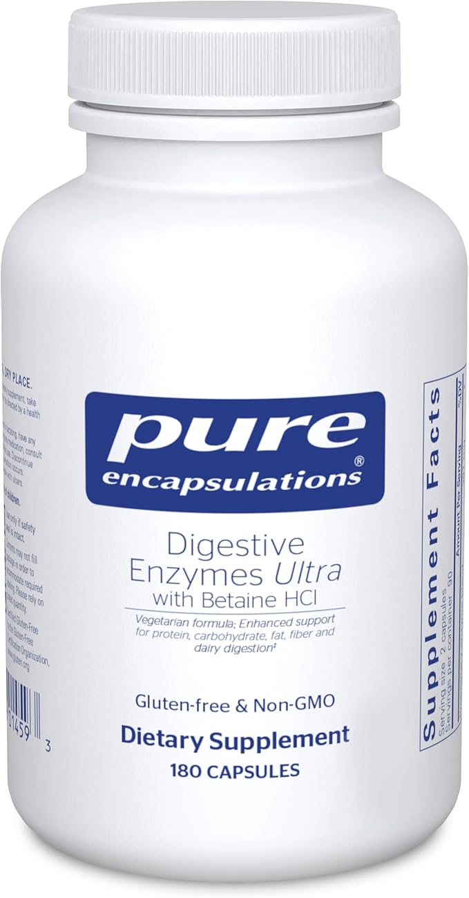 Pure Encapsulations Digestive Enzymes Ultra with Betaine HCl - Vegetarian Digestive Enzyme Supplement to Support Protein, Carb, Fiber, and Dairy Digestion* - 180 Capsules