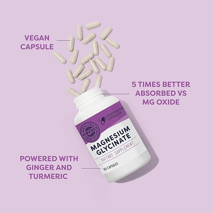 Vimergy Magnesium Glycinate, Travel Size - 30 Servings – with Turmeric & Ginger - Promotes Relaxation & Sleep – Supports Bone, Muscle & Heart Health - Gluten-Free, Kosher, Vegan & Paleo (60ct)