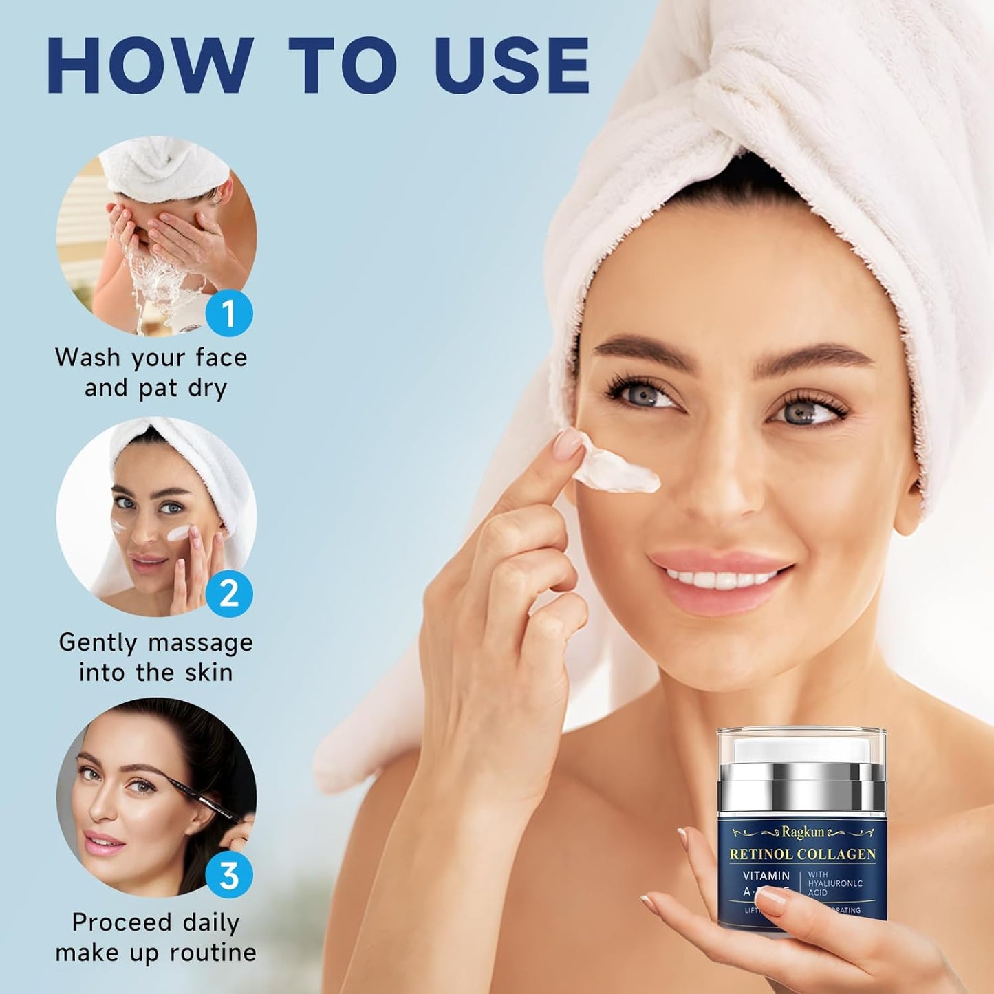 Retinol Cream for Face, Collagen Neck Creams for Tightening and Firming, Anti Aging Day & Night Facial Moisturizer for Women & Men, Instant Face Lift Wrinkle Cream 2-Pack