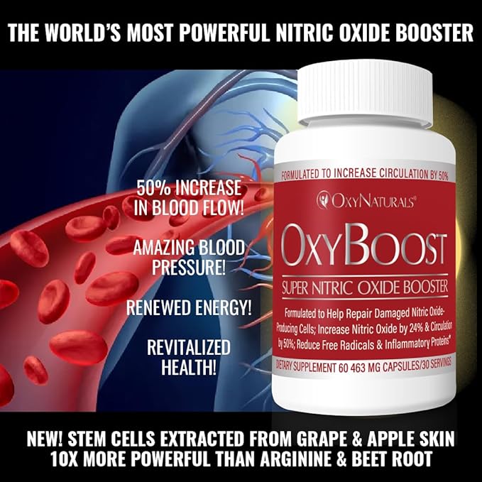 OxyBoost with ViNitrox - Nitric Oxide Supplement for Blood Pressure Support, Heart Health, Energy Boost, Circulation, and More (3 Bottles - 90 Servings)