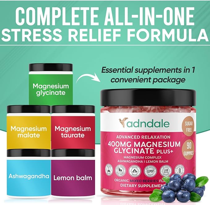 180 CT Calm Magnesium Glycinate Gummies 400 mg/Serv - with Ashwagandha, Magnesium Malate & Taurate - Sugar Free Chews for Adults & Kids Relaxation, Stress Relief, Night Rest, Muscle & Cardio Support
