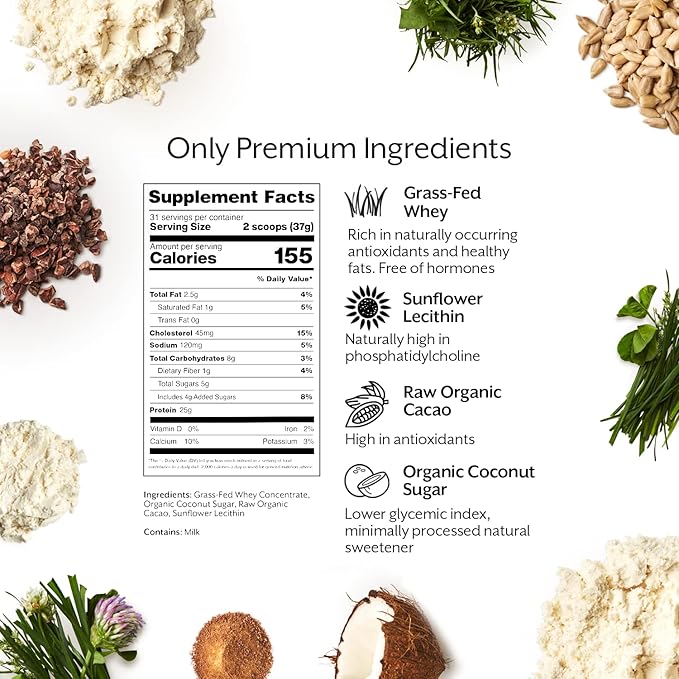 Promix Whey Protein Powder, Raw Chocolate - 2.5lb Bulk - Grass-Fed & 100% All Natural - Post Workout Fitness & Nutrition Shakes, Smoothies, Baking & Cooking Recipes - Gluten-Free & Keto-Friendly
