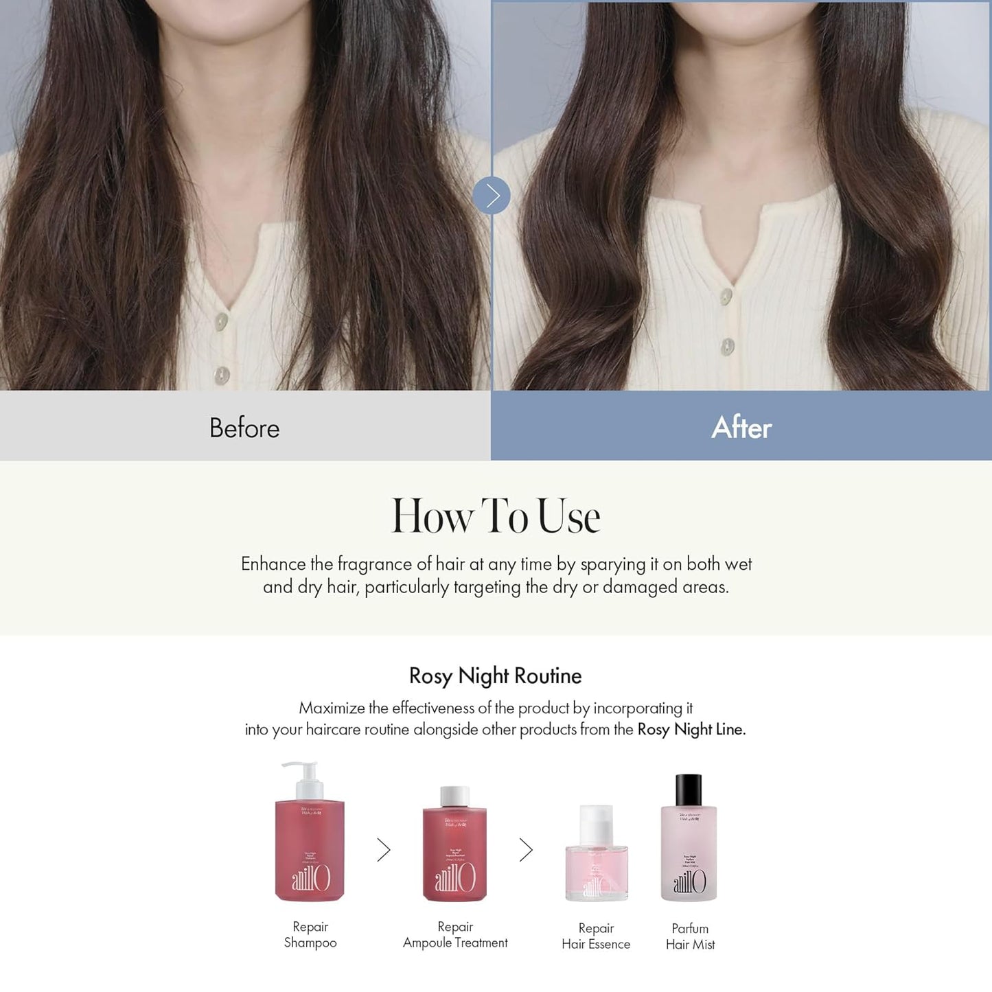 Rosy Night Vegan Hair Perfume Long-Lasting Floral Musky Scented with Damask Rose Extract, Rosehip Oil, Peptide Complex for All Hair Type, Free of Silicone & Parabens (3.38 fl. Oz)