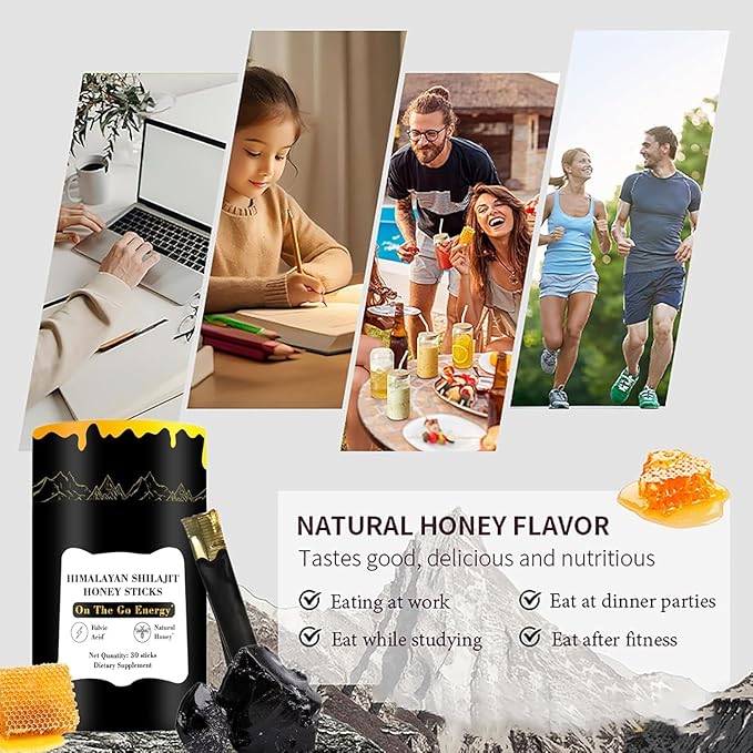 Shilajit Honey Sticks, 30 Sticks - Pure Himalayan Resin, With Organic Honey, Saffron, High Potency Herbal Blend for Energy Boost & Immune Support, for Men & Women