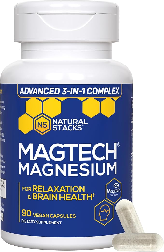 MagTech Magnesium Supplement - Chelated Magnesium Complex - 3 Forms of Magnesium: Magtein Magnesium L-Threonate, Glycinate & Taurate - Supports Relaxation & Brain Health*, 90 Magnesium Capsules