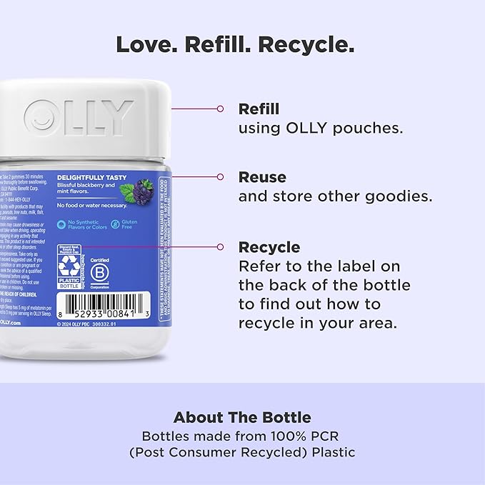 OLLY Extra Strength Sleep Gummy, Occasional Sleep Support, 5 mg Melatonin, L-Theanine, Chamomile, Lemon Balm, Sleep Aid, BlackBerry - 50 Count