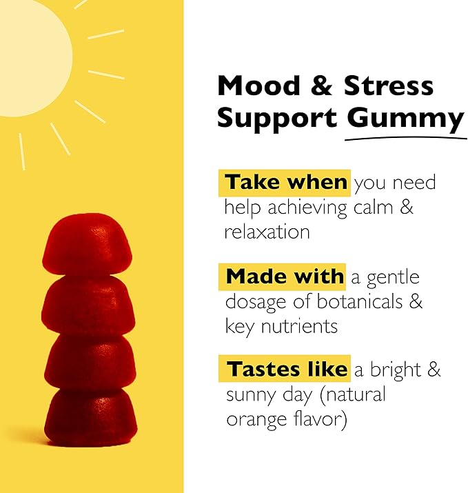 RESCUE Bach Plus Mood & Stress Support Gummies, Daytime Dietary Supplement with Passionflower, GABA, Saffron & Vitamin D, Natural Orange Flavor, Vegan & Gluten-Free, 60 Count