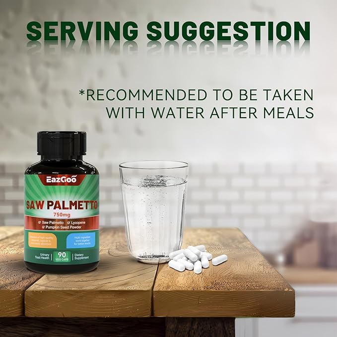 Saw Palmetto Supplement, Saw Palmetto Extract 750mg, with Lycopene, Pumpkin Seed Powder, for Men and Women,Non-GMOs & Gluten, Vegan, 90 Count Capsules(Pack of 2)