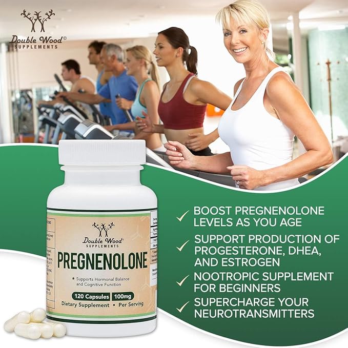 Pregnenolone 100mg per Serving (Converted to Progesterone to Boost Progesterone Levels) - Third Party Tested - 120 Capsules (50mg per Capsule) Non-GMO by Double Wood