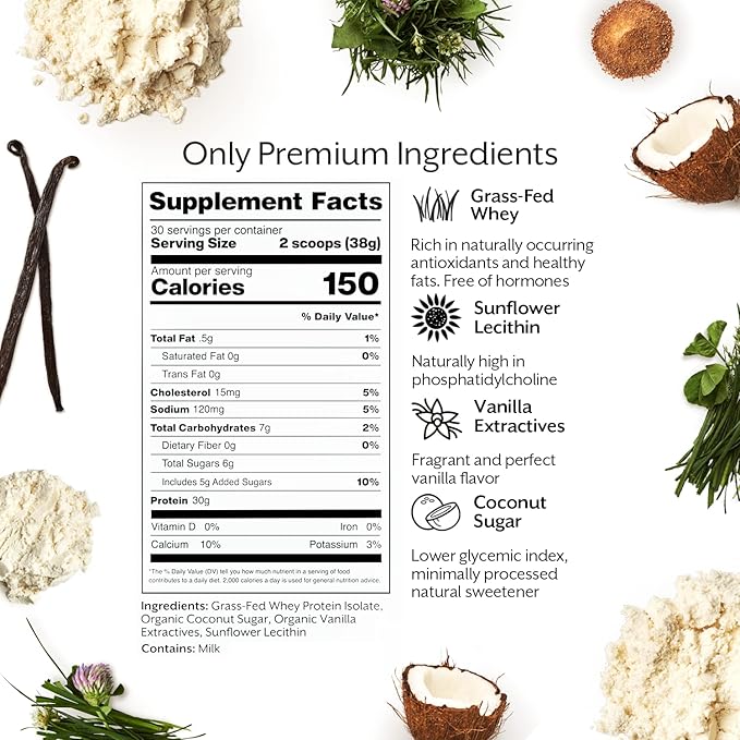 Promix Whey Protein Isolate Powder, Vanilla - 2.5lb Bulk - Grass-Fed & 100% All Natural - Post Workout Fitness & Nutrition Shakes, Smoothies, Baking & Cooking Recipes - Gluten-Free & Keto-Friendly