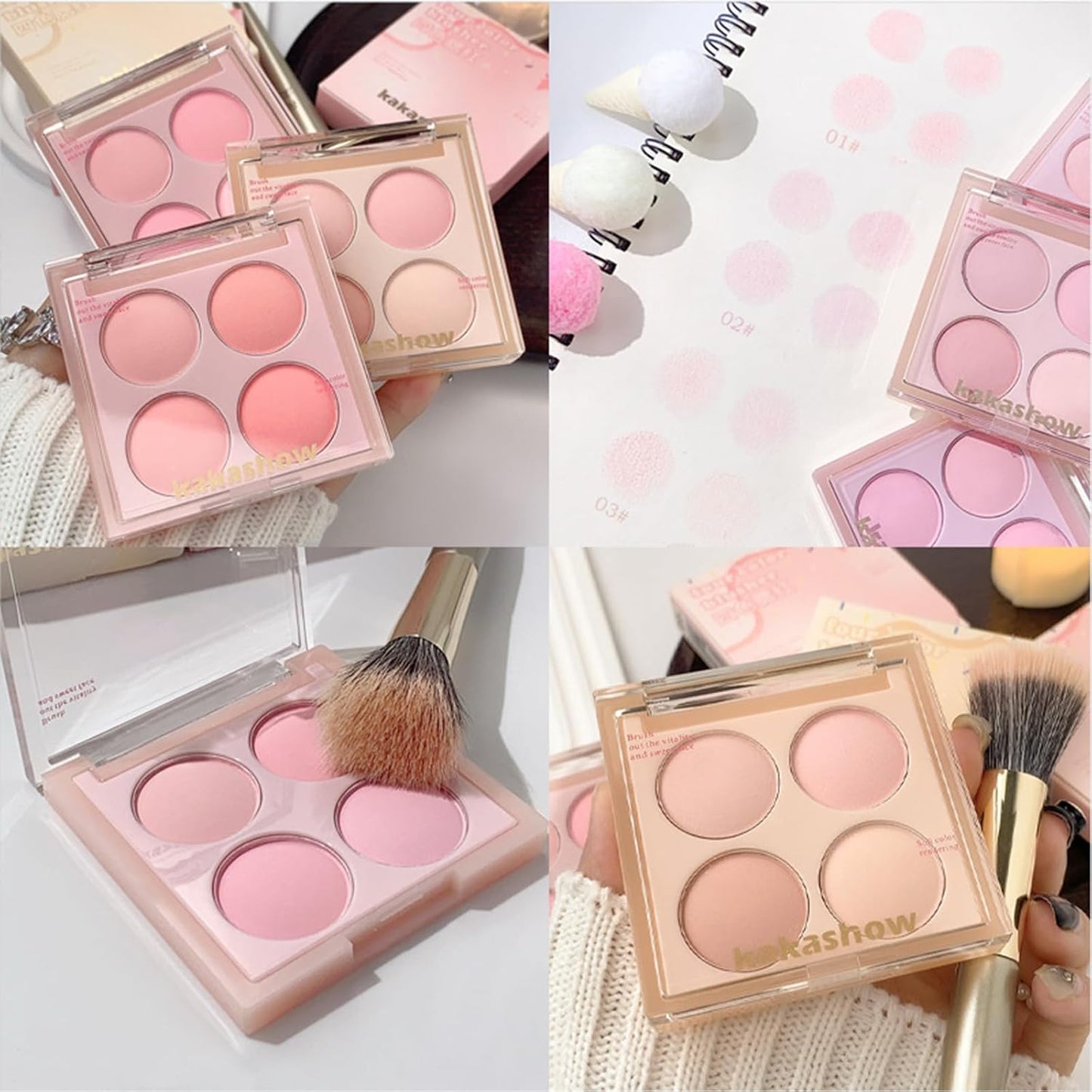 Matte Blush Powder Palette, Blending Mood Cheek, 4 Blendable Shades Korean Fairy Pink Blusher in Lightweight Smooth Powder, Vegan Makeup (Taro 2#, 1.84 ounces)