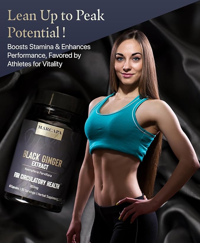 Marcapa Black Ginger Root Supplement - 60 Softgels | Organic Ginger Extract for Cardiovascular & Metabolic Support | Enhanced Energy & Endurance | Optimal Absorption with Olive Oil