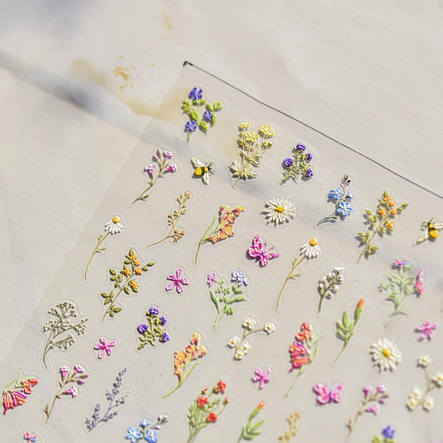 Spring Nail Art Stickers Decals 5D Self Adhesive Colorful Flower Nail Stickers for Nail Art Cute Floral Nail Decals Spring Summer Nail Supplies for Women Girls