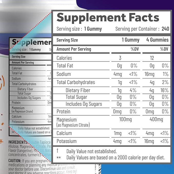 Magnesium Citrate Gummies - Sugar-Free, Vegan and Non-GMO for Better Sleep and Relaxation - No Sugar Alcohol - Magnesium Supplement for Adults, Teens and Kids - Tangerine - 240 Gummy