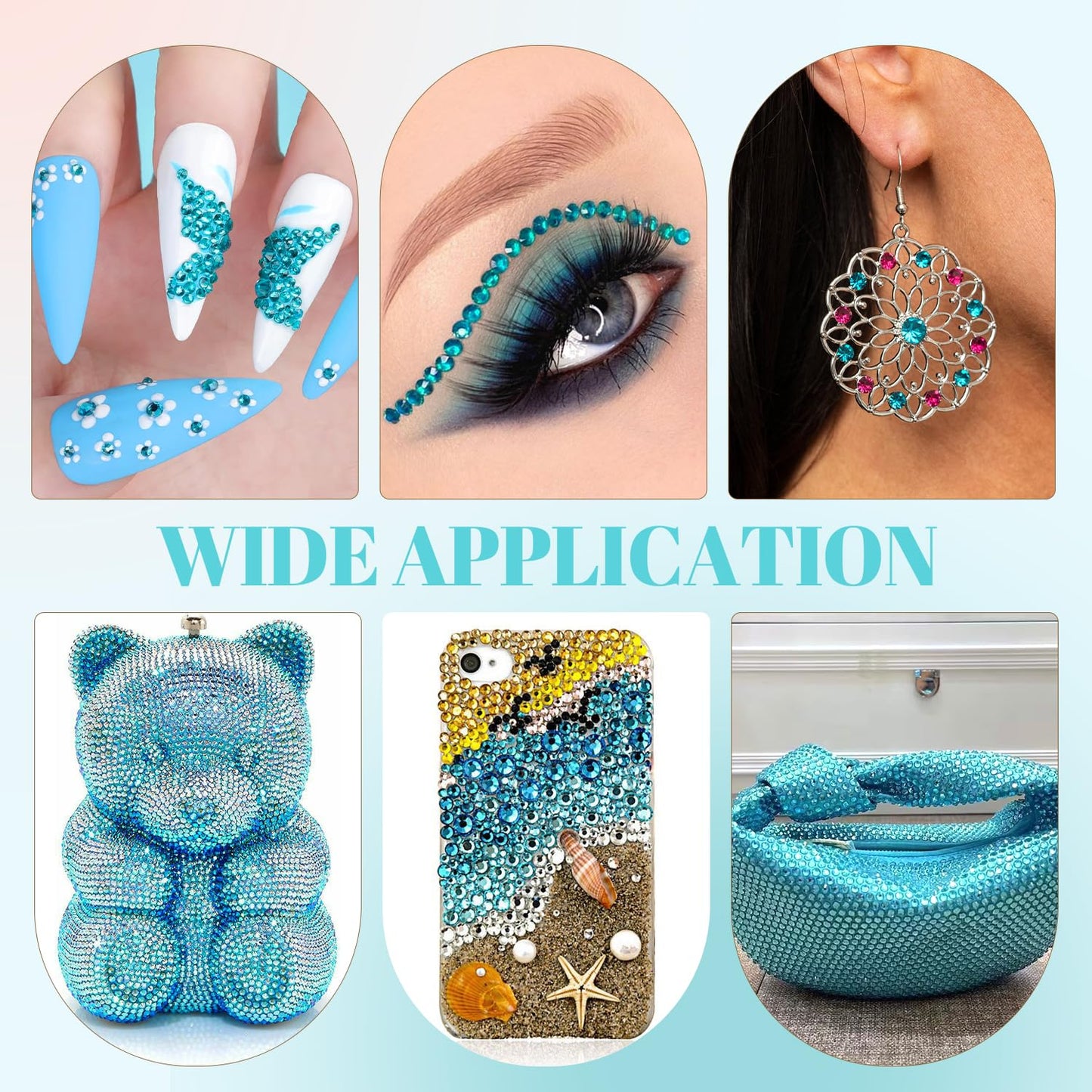 6100Pcs Resin Rhinestones for Crafting with 2Pcs 10ml B7000 Jewelry Glue, 1 Box Flatback Crystals Diamond (Teal Blue) for Bedazzling Crafts DIY Nail Art,Non Hotfix Gems for Clothing Shoes Tumblers