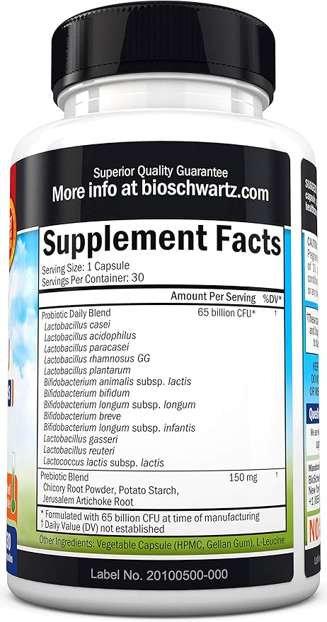 Probiotic 65 Billion - Probiotics with Prebiotic for Women & Men - Lactobacillus Acidophilus Digestive Health Capsules - Targeted Release Technology - Shelf Stable Supplement Non-GMO Dairy Free-30ct