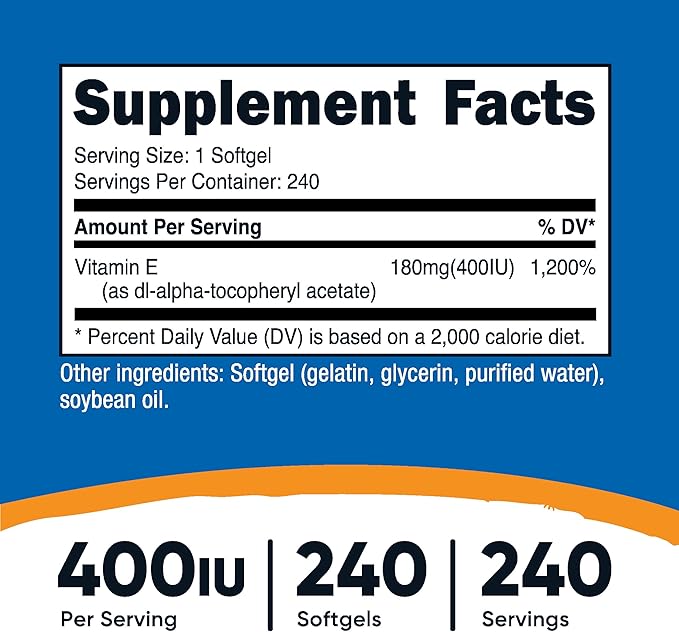 Nutricost Vitamin E 400 IU, 240 Softgel Capsules - Gluten Free, Non-GMO