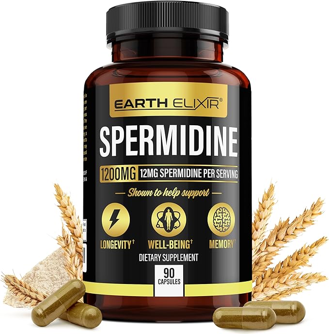 Spermidine Supplements 1200mg (90 Capsules) β Anti Aging - 3rd Party Tested (12mg Spermidine Powder) Max Purity - 100% Pure Espermidina- Fermented Wheat Germ Extract - NMN Alternative