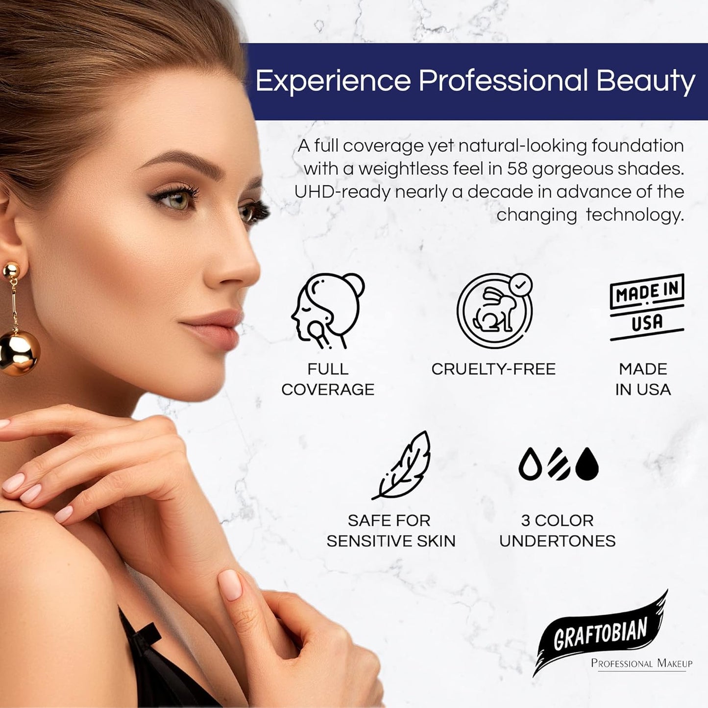 Graftobian HD Glamour Crème Foundation 1/2oz, Weightless Full Coverage Makeup, 65 Inclusive Shades, For All Skin Types, Natural or Full-Glam Looks, For Professionals and Beginners, Smoke