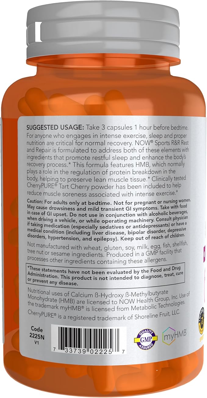 NOW Foods Sports Nutrition, R&R Rest and Repair, Recovery*, Promotes Restful Sleep*, Preserves Lean Mass, Reduces Post-Workout Soreness*, Vegan, NGMO, 90 Veg Capsules