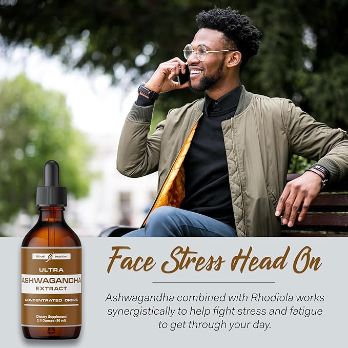 Ashwagandha Liquid Drops - Ashwagandha Supplements with Rhodiola Rosea Tincture - Organic Ashwagandha Root Extract for Mood and Energy - Supplement for Men & Women