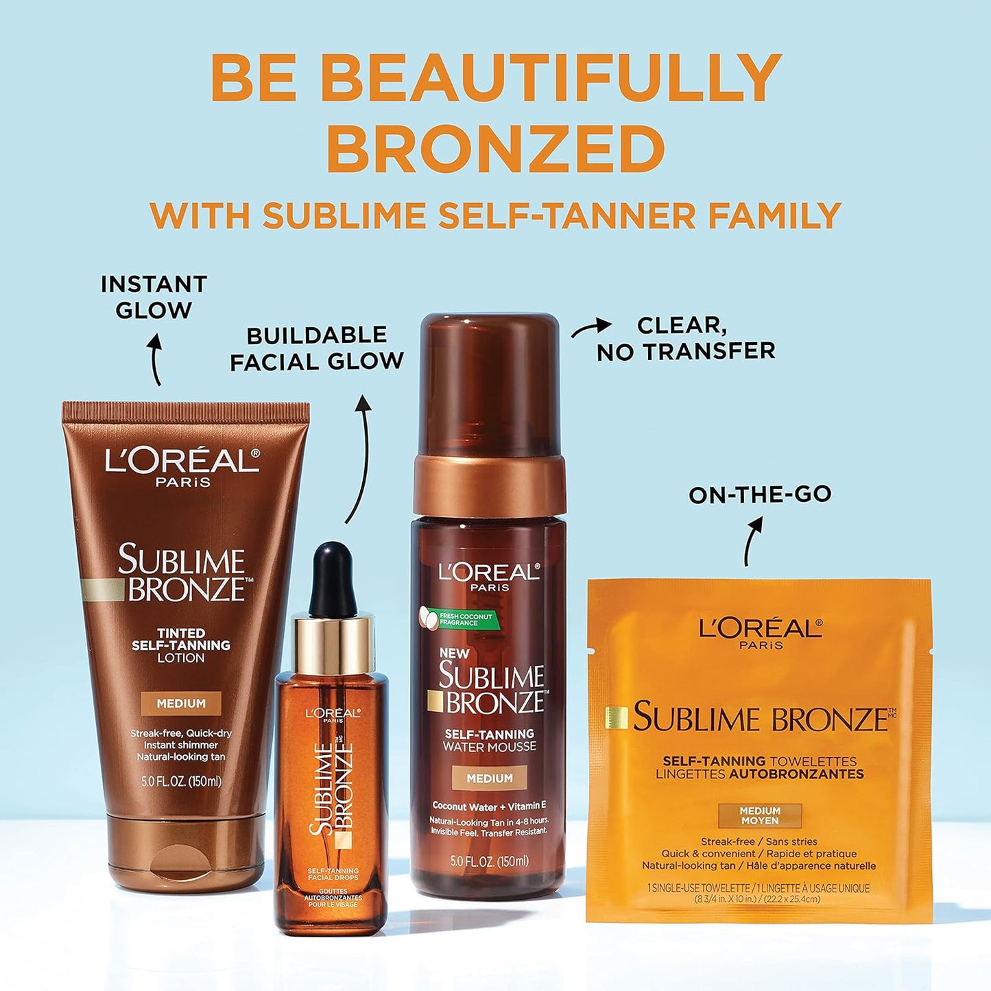 L'Oreal Paris Sublime Bronze Self Tanning Towelettes, Streak-Free, Natural Looking Tan, 6 ct (Pack of 2)