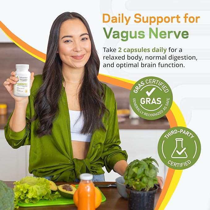 Parasym Plus Vagus Nerve Support, Patented Digestive Nutritional Supplements, Energy Booster for Men and Women, Memory Supplement for Brain, Gentle Immune System Support, 60 Capsules - TJ Nutrition