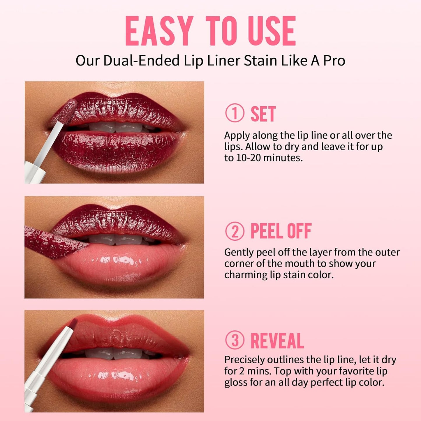 iMethod Lip Liner Stain - Lip Stain, 2-In-1 Dual-Ended Peel Off Lip Stain with Tweezer, Natural Long Lasting Peel Off Lip Liner, Easy to Use for All Skin Types, Stay All Day, Cocoa