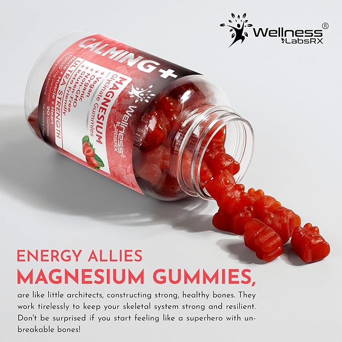 Magnesium Glycinate Gummies - 1000 mg - Magnesium Supplement to Support Relaxation, Stress Relief, Heart Health - Chewable Magnesium Gummies for Adults - Strawberry Flavor - Pack of 3