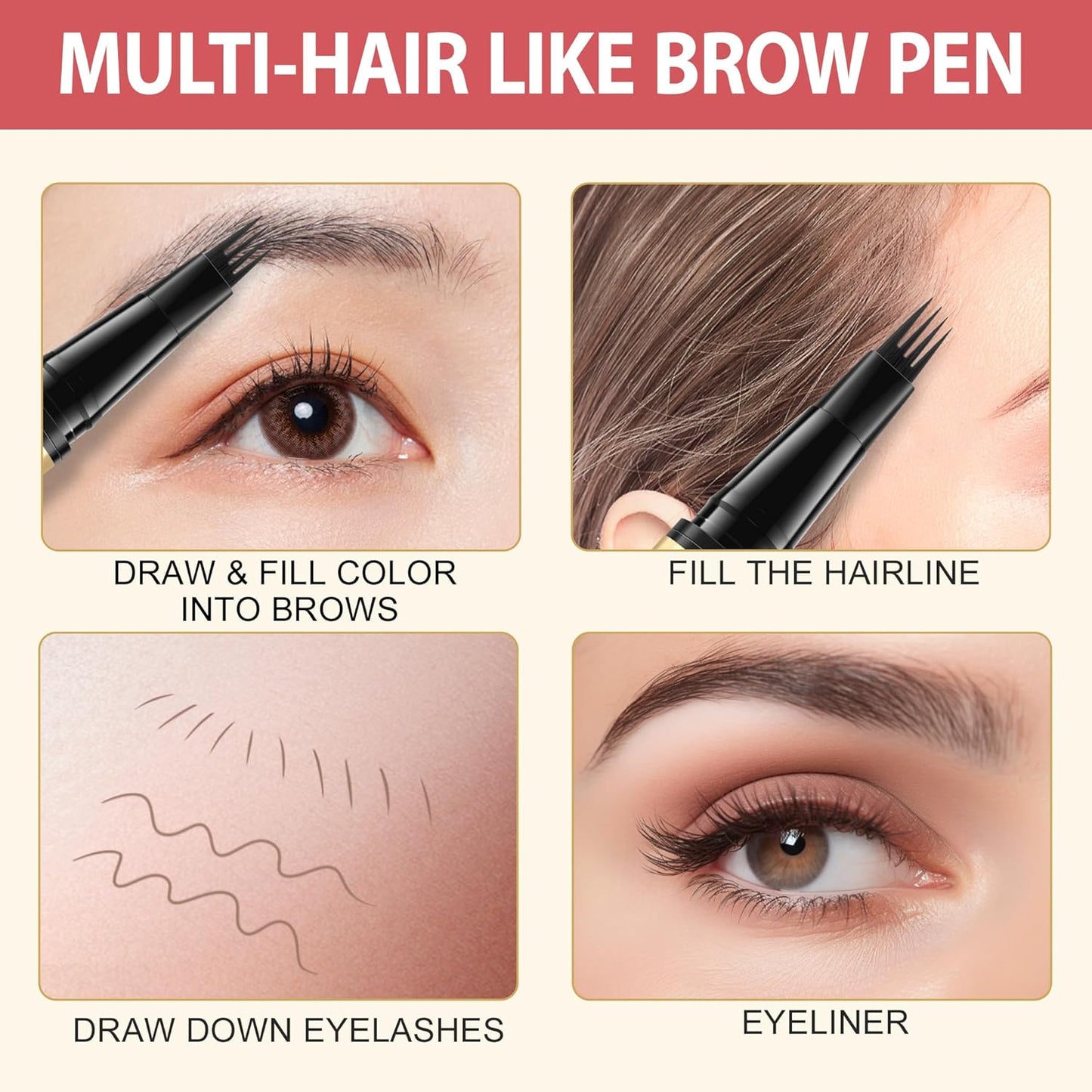 LAVONE Eyebrow Pen, 2-in-1 Eyebrow Pencils for Women with 4 Tip Microblading Eyebrow Pencil and Curved Precise Brow Pencil, Waterproof Eyebrow Pencil Create Full, Natural Hair-Like Brows, Brunette