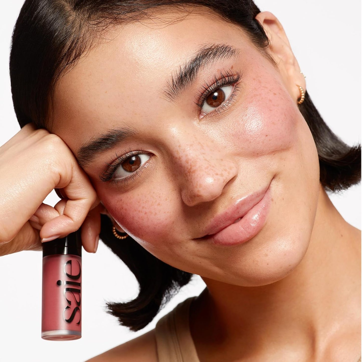 Saie Dew Liquid Blush for Cheeks - Hydrating Cream Blush Stick with a Blendable + Buildable Formula - Skincare Infused Dewy Cheek Tint for a Natural Flush - Glowy Makeup Essential - Chilly (.40 oz)