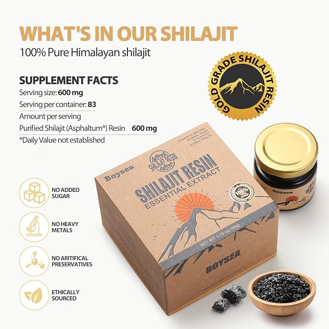 Pure Himalayan Shilajit Resin | 600 mg 80+ Servings| 85+ Trace Minerals & 75%+ Fulvic Acid for Focus & Energy| Zero Sugar| Gold Grade Pure Shilajit for Men & Women - 1.76 Oz * 4 Pcs