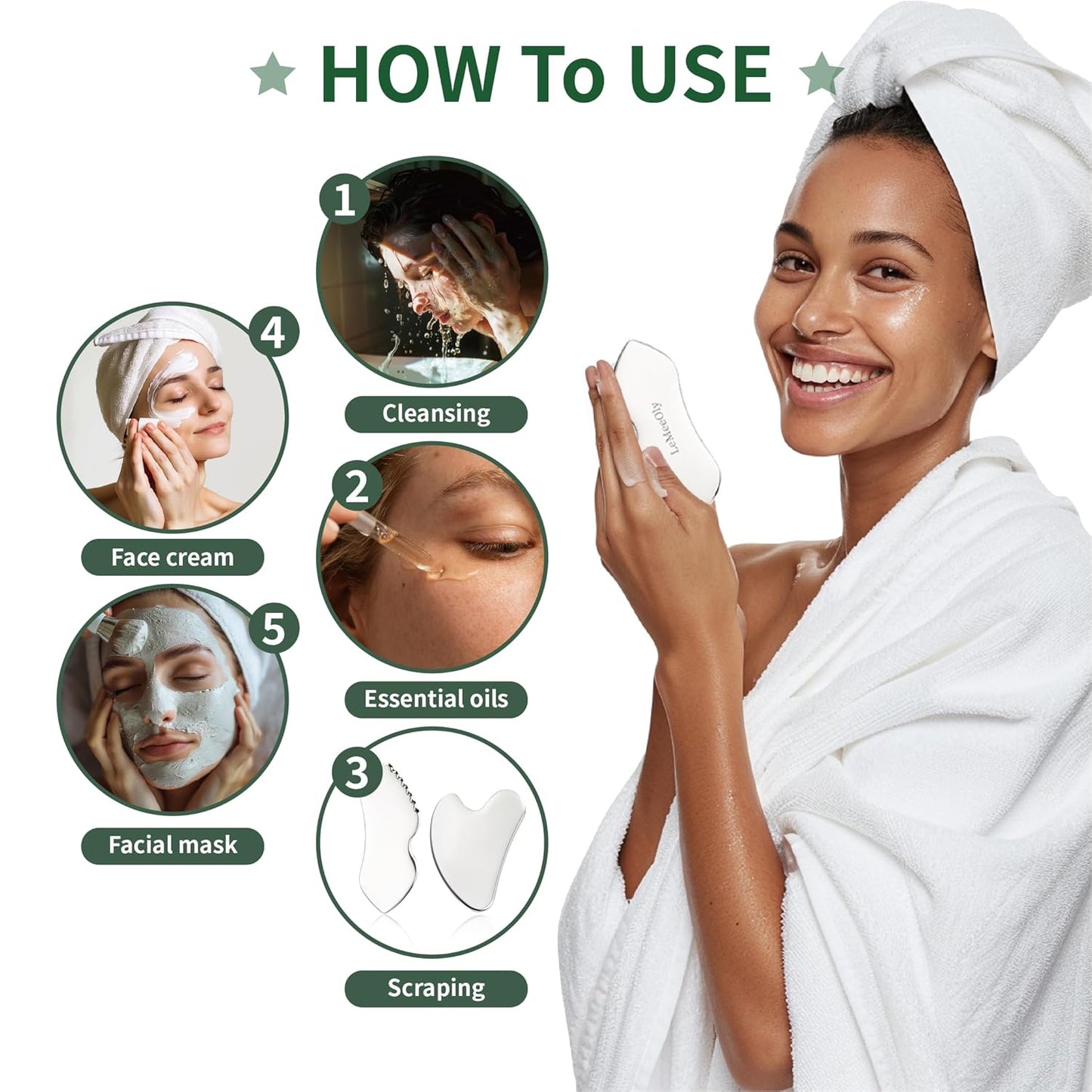 3pcs Stainless Steel Gua Sha Facial Tools & Eye Cream Applicator Metal GuaSha Set for Face Body, Detailer Gua Sha Lymphatic Drainage Massager,Guasha Face Sculpting Tool