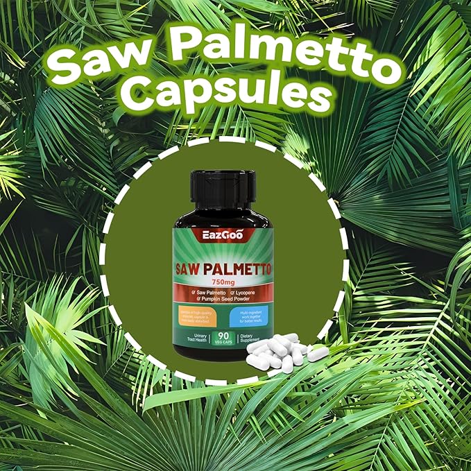 Saw Palmetto Supplement, Saw Palmetto Extract 750mg, with Lycopene, Pumpkin Seed Powder, for Men and Women,Non-GMOs & Gluten, Vegan, 90 Count Capsules