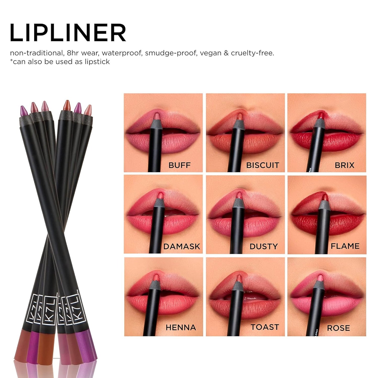 K7L Dark Red Lip Crayon (Vegan) - Waterproof and Smudge-Proof Cosmetics - Flame