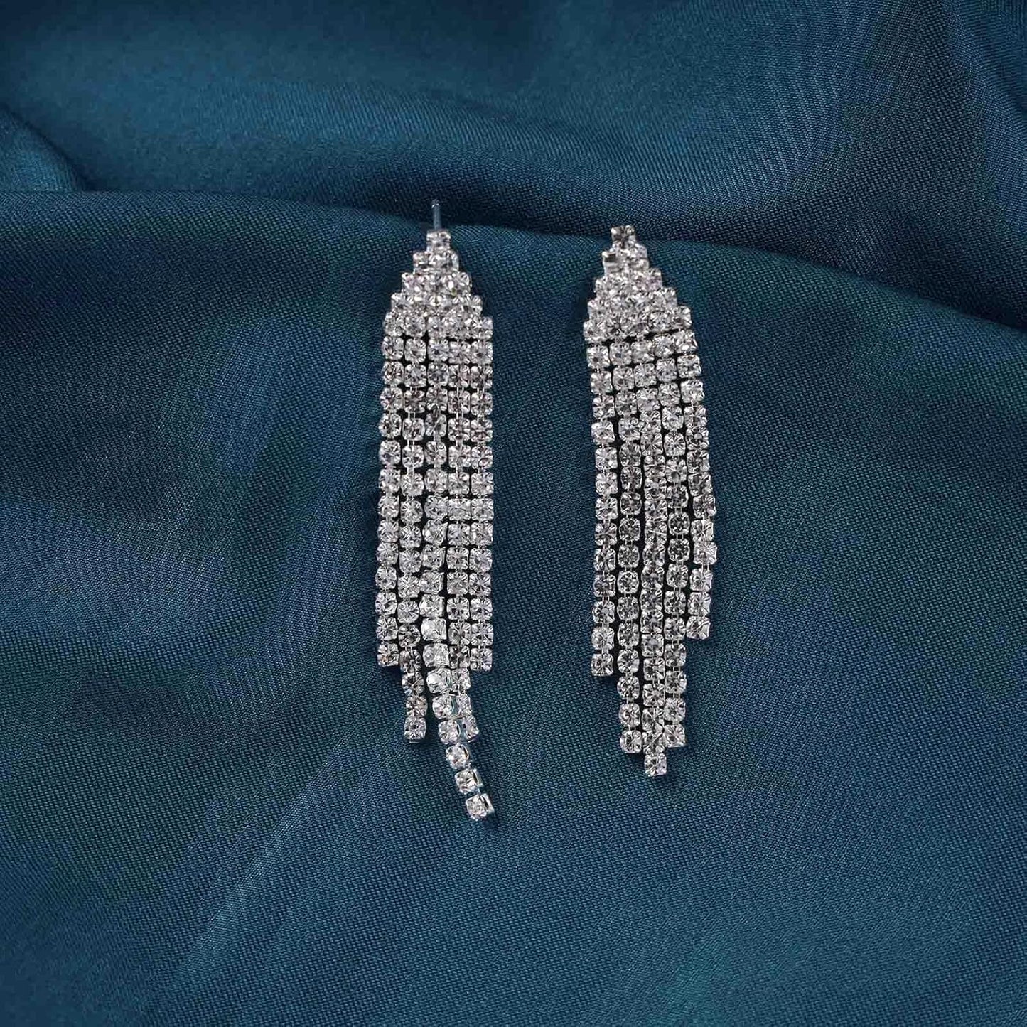 Vintage Rhinestone Chandelier Tassel Earrings Crystal Chain Drop Earrings Gold Long Tennis Chain Earrings Shine Chandelier Bridal Earrings Jewelry for Women