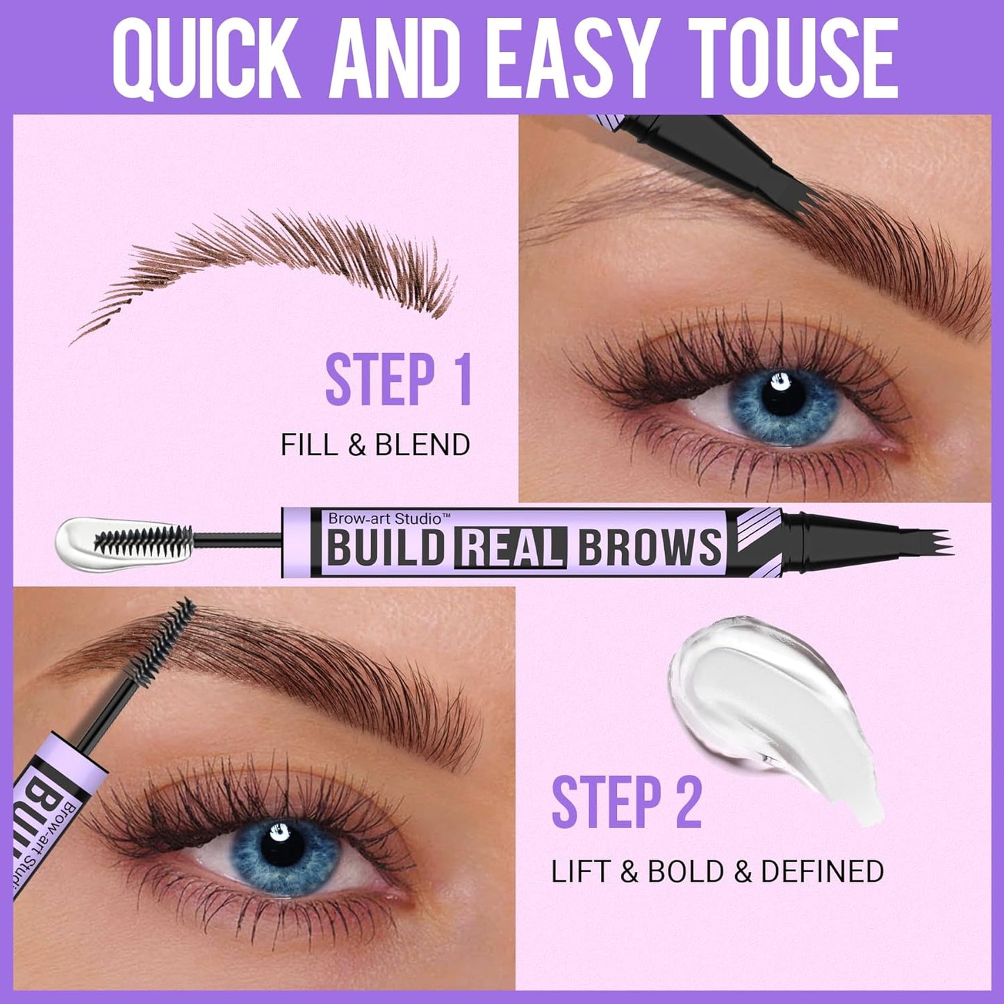 iMethod Eyebrow Pen and Eyebrow Gel - Eyebrow Pencils for Women with 4-Fork-Tip & Brow Gel Clear, Magical 2-in-1 Dual-Ended Brow Pen for Fuller-Looking Defined Brows, Stay All Day, Black
