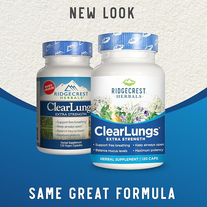 Ridgecrest Herbals ClearLungs Extra Strength, Natural Lung, Nasal Health Formula, Bronchial, Respiratory, Sinus, Mucus Support (120 Caps, 60 Serv)