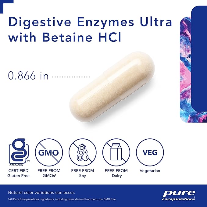 Pure Encapsulations Digestive Enzymes Ultra with Betaine HCl - Vegetarian Digestive Enzyme Supplement to Support Protein, Carb, Fiber, and Dairy Digestion* - 180 Capsules