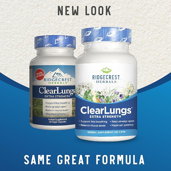 RidgeCrest Herbals ClearLungs Extra Strength, Natural Lung, Nasal Health Formula, Bronchial, Respiratory, Sinus, Mucus Support (60 Caps, 30 Serv)