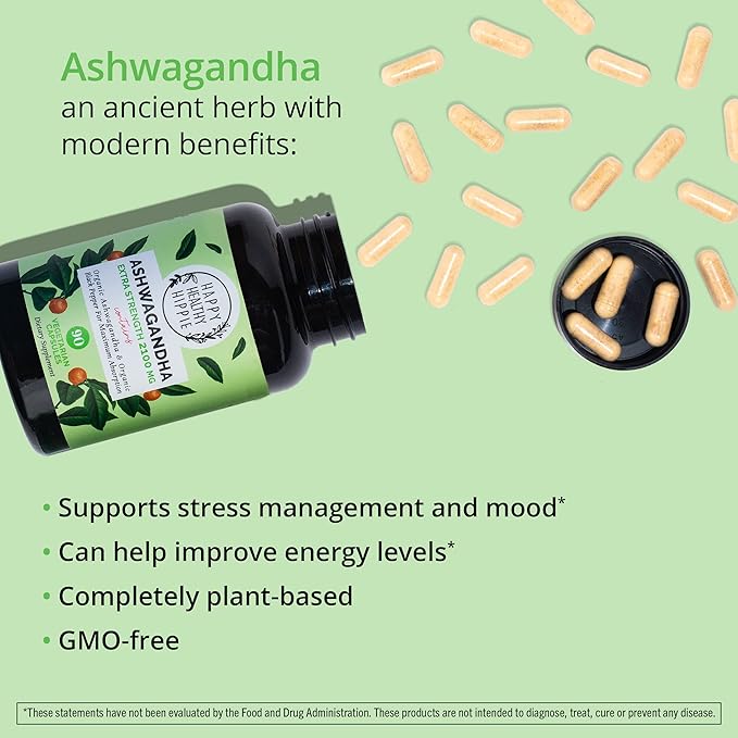 Organic Ashwagandha Capsules 2100mg – Stress Relief Supplement - Extra Strength - 100% Herbal, USDA Organic Ashwagandha Root Powder Extract w/ Black Pepper - Energy, Mood & Cortisol Manager, 90 Ct