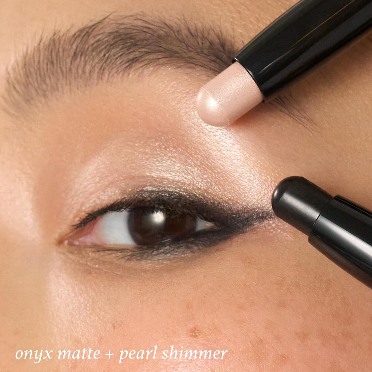 Julep Eyeshadow 101 Crème-to-Powder Waterproof Eyeshadow Stick Duo – Long-Lasting, Crease-Proof, Easy Apply with Built-in Smudger - Pearl Shimmer + Onyx Matte