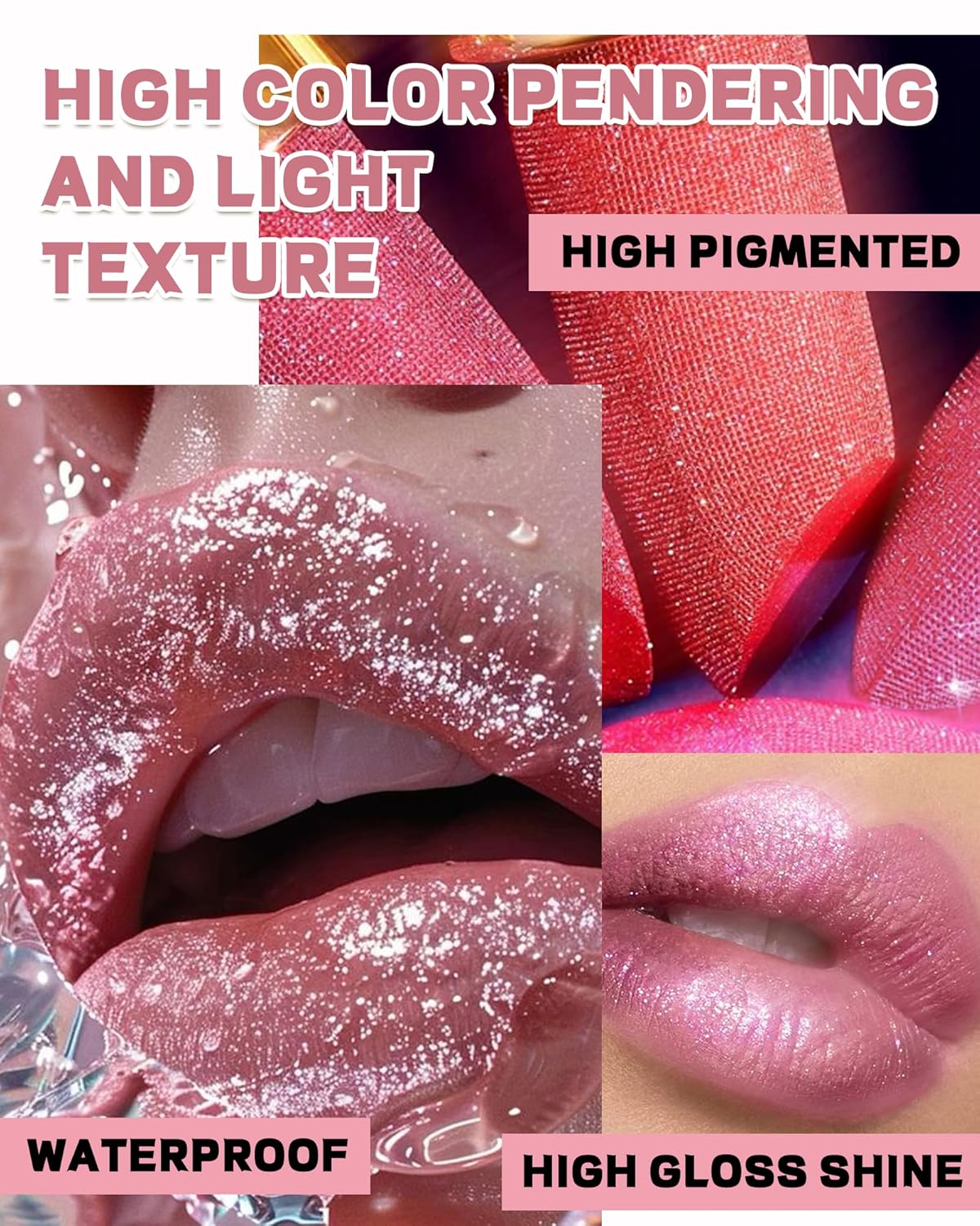 Glitter Metallic Cherry Plum Shimmer Lipstick Long Lasting,Glitter Diamond Shine Red Lipstick Transfer Proof Non-Stick Lip Gloss Shimmer Highly Pigmented Full Coverage Lip Makeup for Women-03