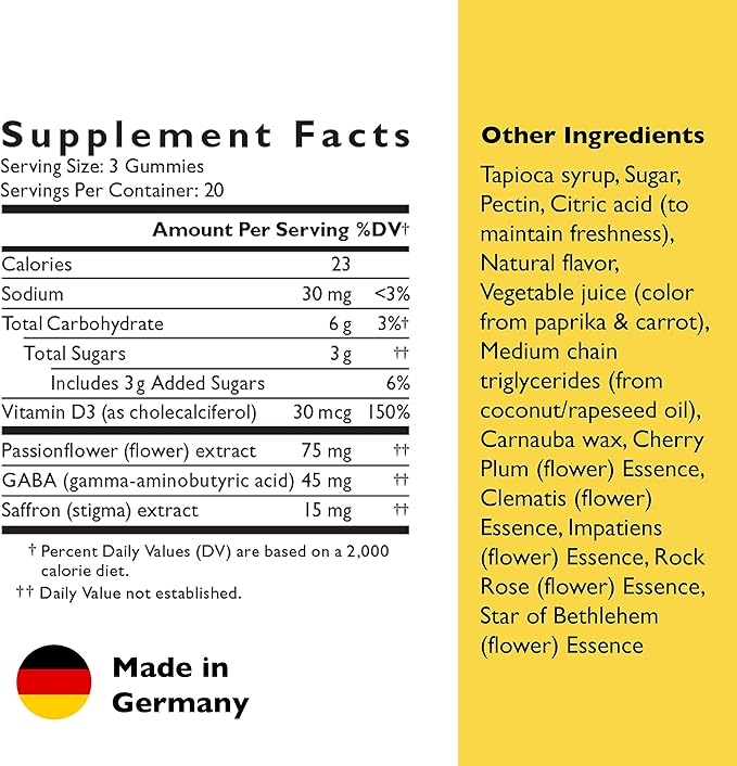 RESCUE Bach Plus Mood & Stress Support Gummies, Daytime Dietary Supplement with Passionflower, GABA, Saffron & Vitamin D, Natural Orange Flavor, Vegan & Gluten-Free, 60 Count