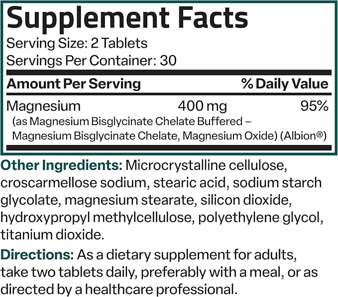 Bronson Magnesium Glycinate 400mg Extra Strength, Vegetarian, Chelated for Absorption Gentle on The Stomach, Non-GMO, 60 Tablets