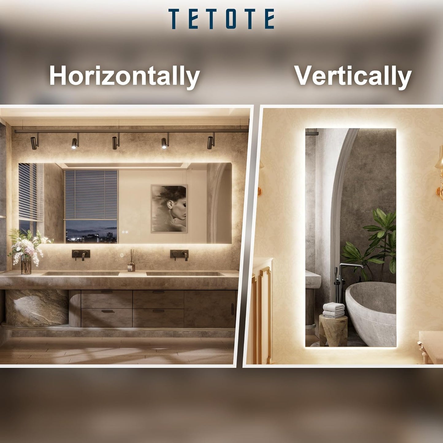 TETOTE Backlit Bathroom 84 x 32 Vanity Mirror with Light,3 Color White/Warm/Natural,Anti-Fog Lighted Mirror,Dimmable,Wall Mounted