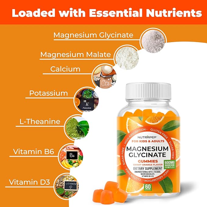 Magnesium Glycinate Gummies for Kids & Adults Women & Men - Sugar Free Gluten Free Non-GMO Vegan Chewable Supplement