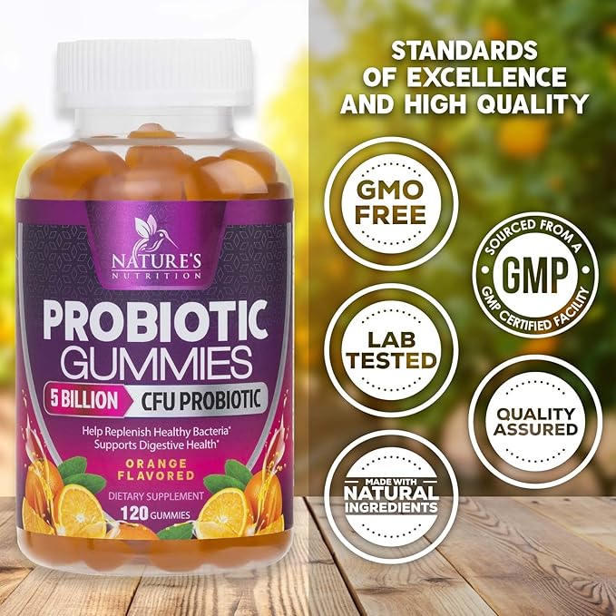 Probiotic Gummies for Digestive Health, Daily Probiotics for Women & Men, 5 Billion CFUs, Nature's Pro Biotics Gummy for Immune Support, Digestive Nutritional Supplements, Orange Flavor - 120 Gummies