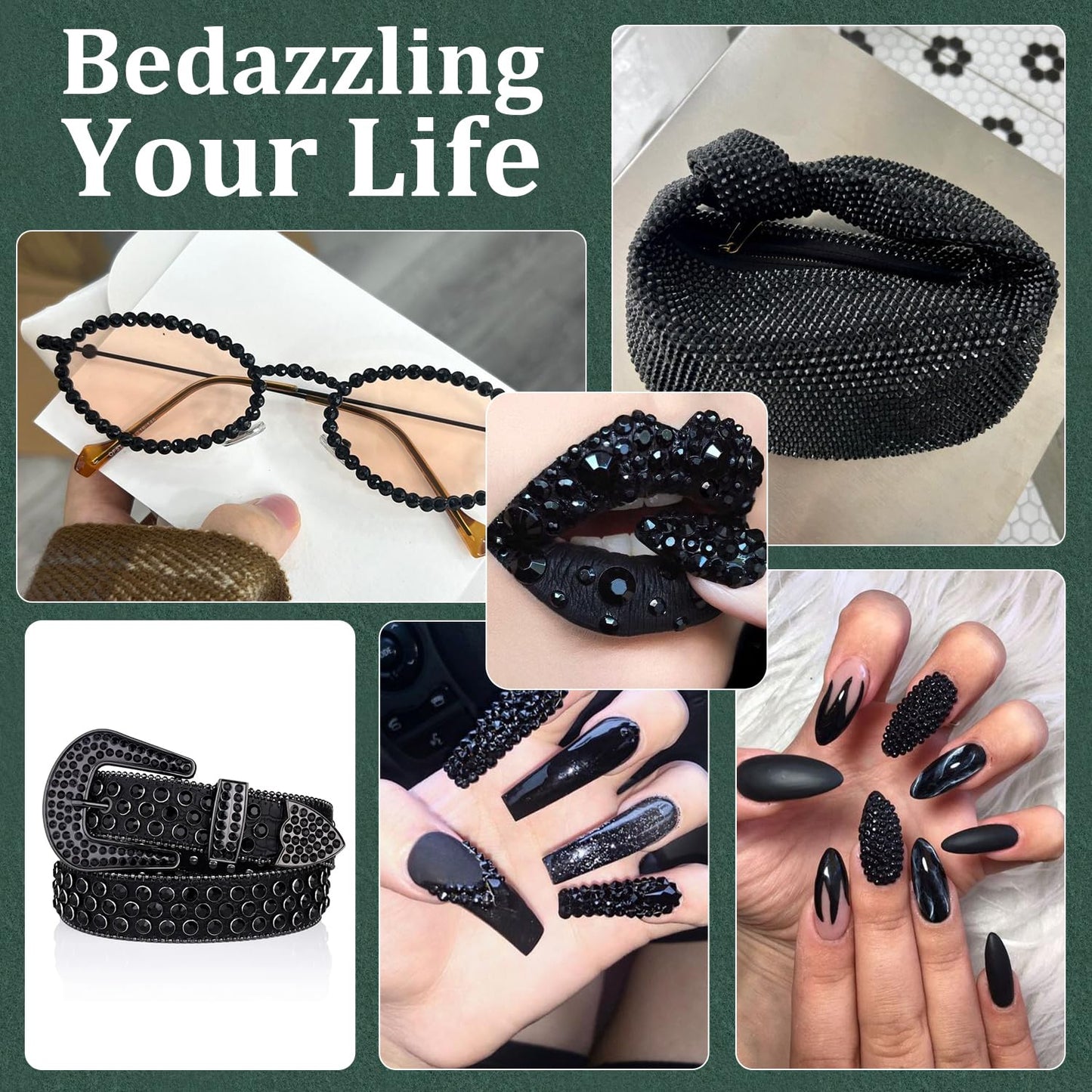 Resin Rhinestones for Crafting with B7000 Jewelry Glue, 2 Boxes Black Flatback Crystals with 3Pcs 10ml Glue for Bedazzling Crafts DIY Nail Art Makeup,Non Hotfix Gems for Clothing Shoes